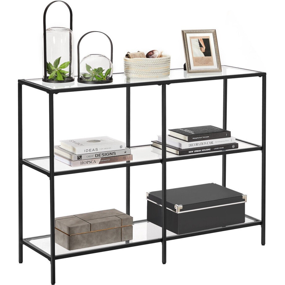 VASAGLE - Console Tafel - Haltafel - Opbergrek - 3 Planken van Gehard Glas - Metalen Frame afbeelding 1