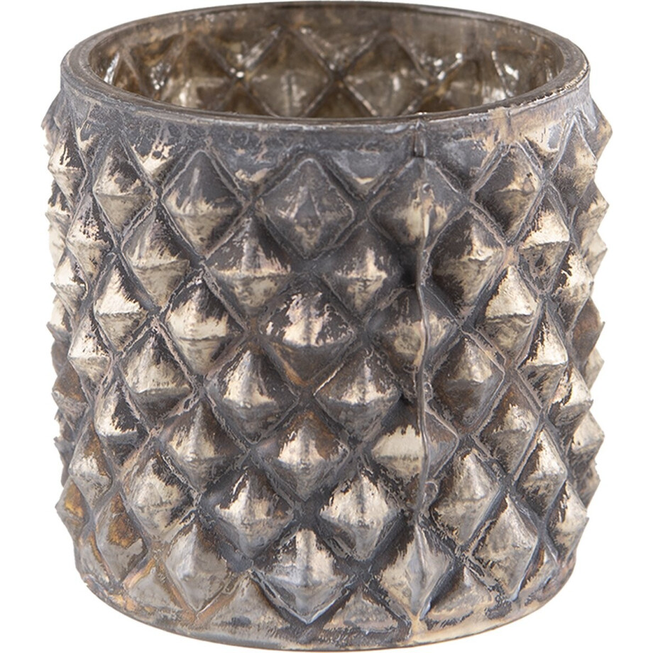 Clayre & Eef Theelichthouder Ø 8x8 cm Zwart Beige Glas Clayre & Eef Theelichthouder Ø 8x8 cm Zwart Beige Glas afbeelding 1