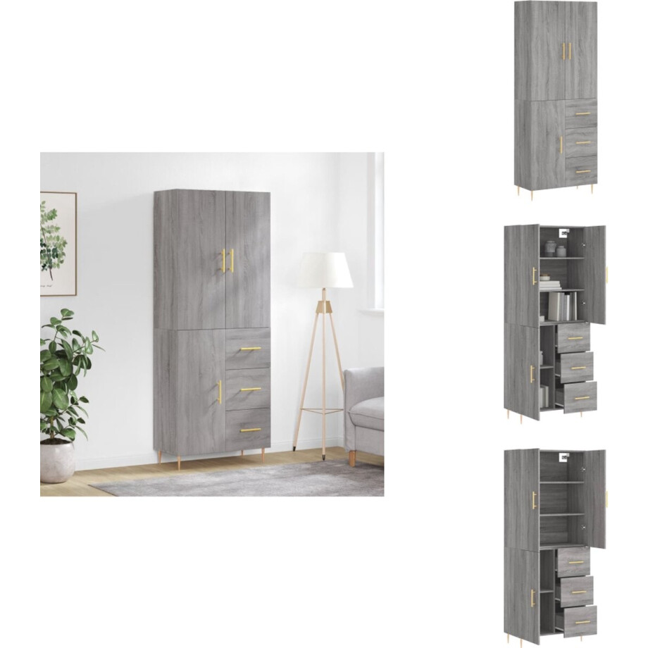 vidaXL Hoge Kast - Hoge Kasten - Dressoir - Buffetkast - Hoge kast 69,5x34x180 cm bewerkt hout grijs sonoma eikenkleurig vidaXL Hoge Kast - Hoge Kasten - Dressoir - Buffetkast - Hoge kast 69,5x34x180 cm bewerkt hout grijs sonoma eikenkleurig afbeelding 1