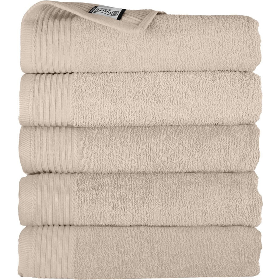The One Towelling Hotelkwaliteit Handdoeken Set - 5 Stuks - 50 x 100 cm - 450 g/m2 - 100% Katoen - Zacht en Absorberend - Beige The One Towelling Hotelkwaliteit Handdoeken Set - 5 Stuks - 50 x 100 cm - 450 g/m2 - 100% Katoen - Zacht en Absorberend - Beige afbeelding 1