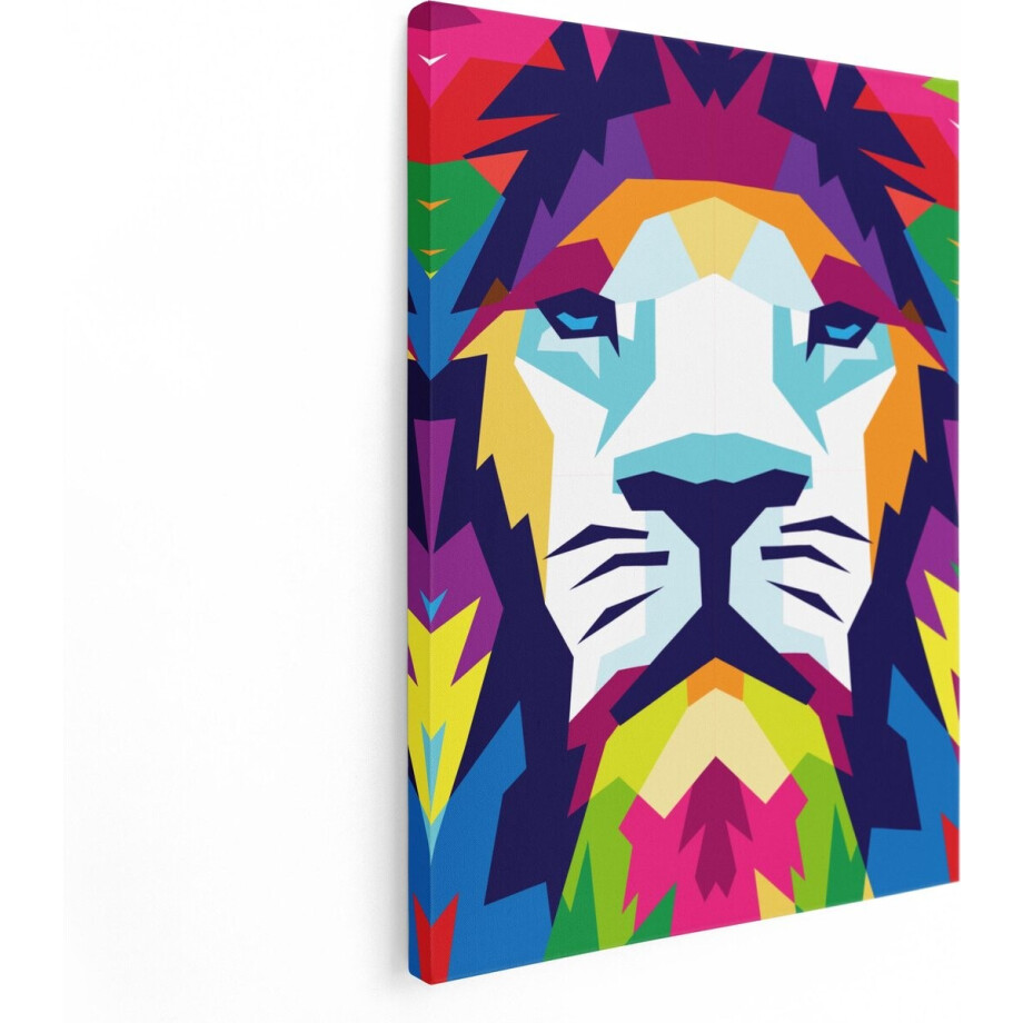 Artaza Canvas Schilderij Gekleurde Leeuw - Leeuwenkop - Abstract - 60x80 - Foto Op Canvas - Canvas Print afbeelding 1