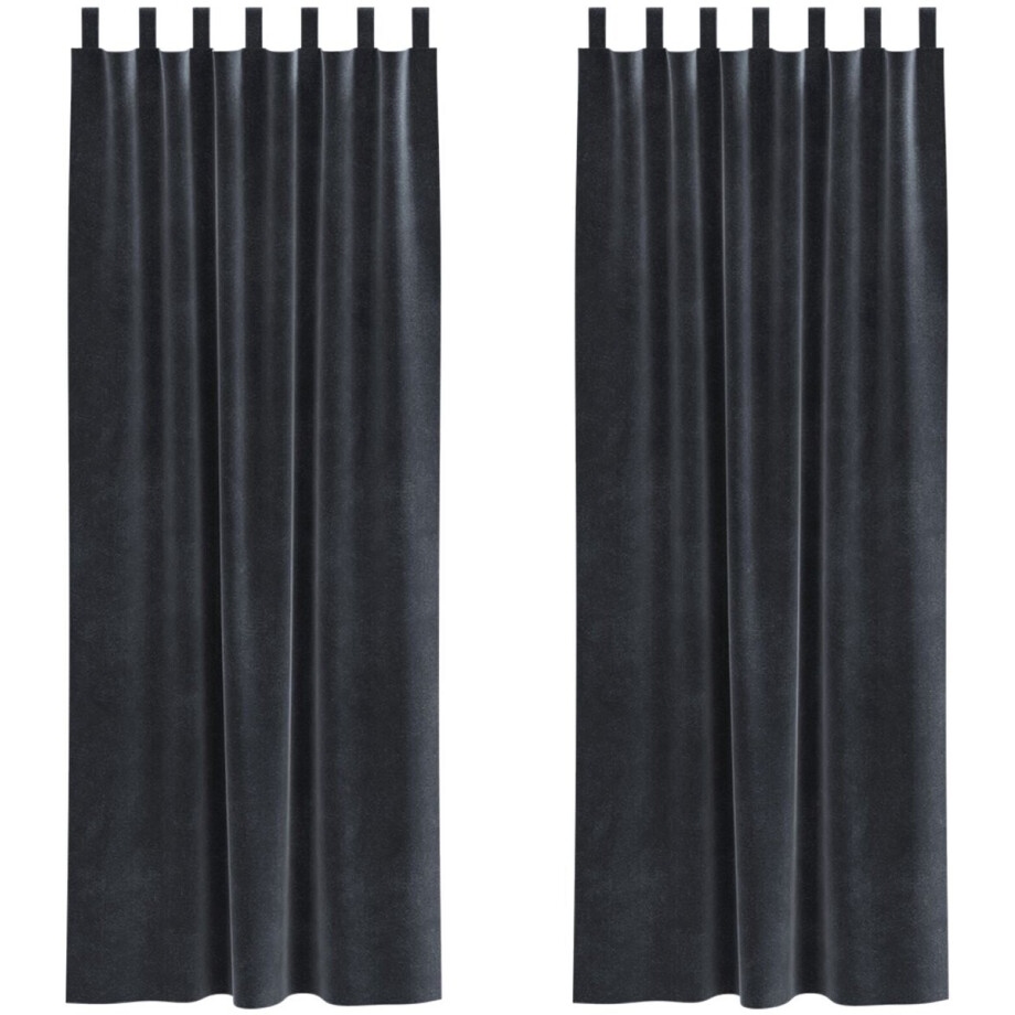 vidaXL - Zwart-out - gordijnen - met - ophanglussen - 2 - stuks - Donkergrijs - Fluweel vidaXL - Zwart-out - gordijnen - met - ophanglussen - 2 - stuks - Donkergrijs - Fluweel afbeelding 1
