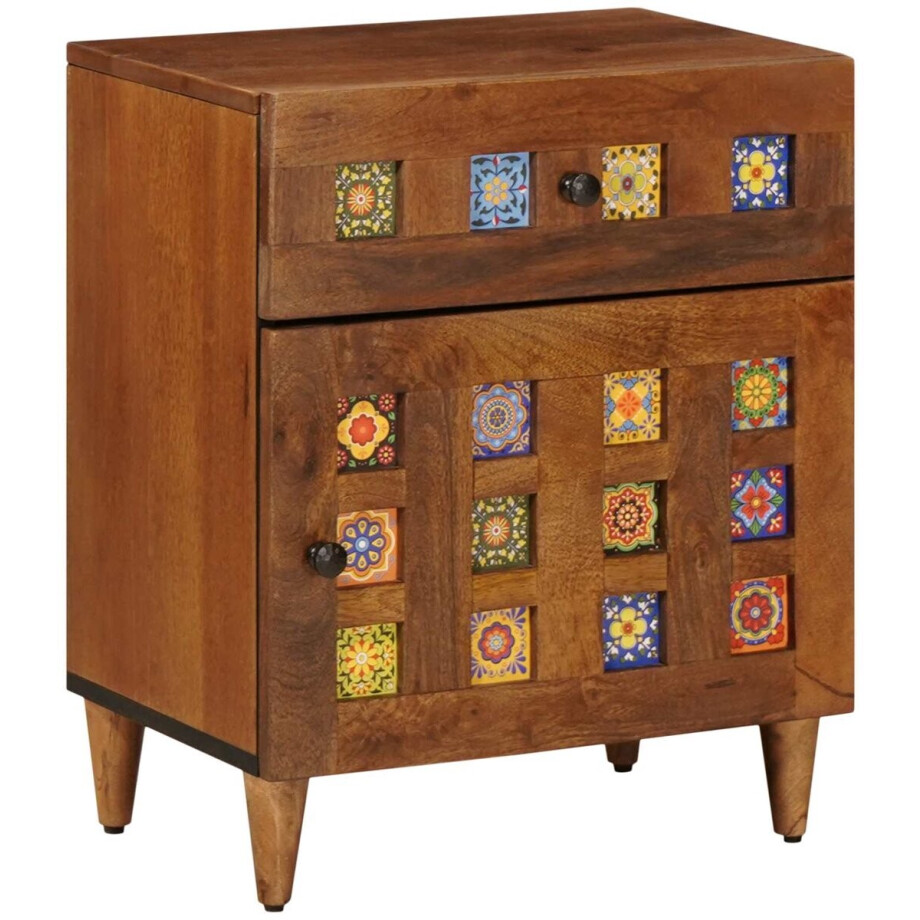 vidaXL - Nachtkastje - met - lade - Bruin - 50 - x - 33 - x - 60 - cm - Massief - Mango - Hout vidaXL - Nachtkastje - met - lade - Bruin - 50 - x - 33 - x - 60 - cm - Massief - Mango - Hout afbeelding 1