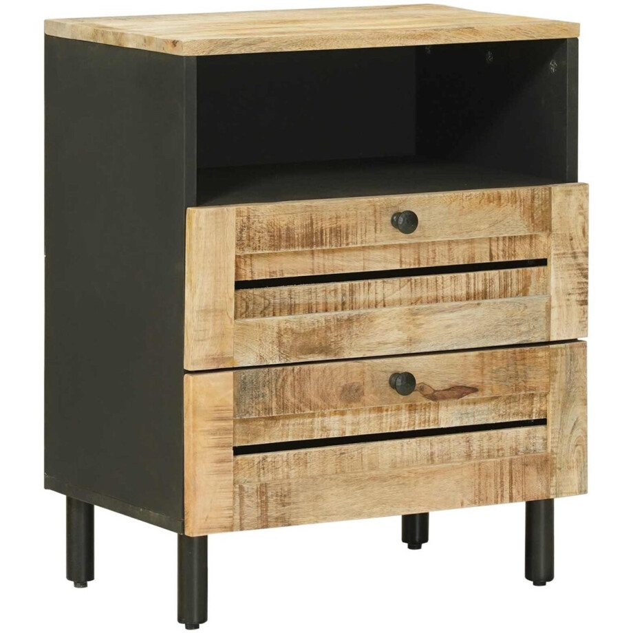 vidaXL - Nachtkastje - Bruin - en - Zwart - 50 - x - 33 - x - 60 - cm - Massief - Mango - Hout afbeelding 1