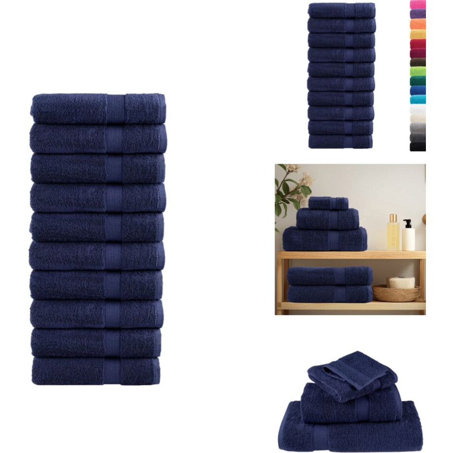 vidaXL Handdoek - Handdoeken - Badhanddoek - Badlaken - Badhanddoeken SOLUND 10 st 600 g/m² 70x140 cm marineblauw afbeelding 1