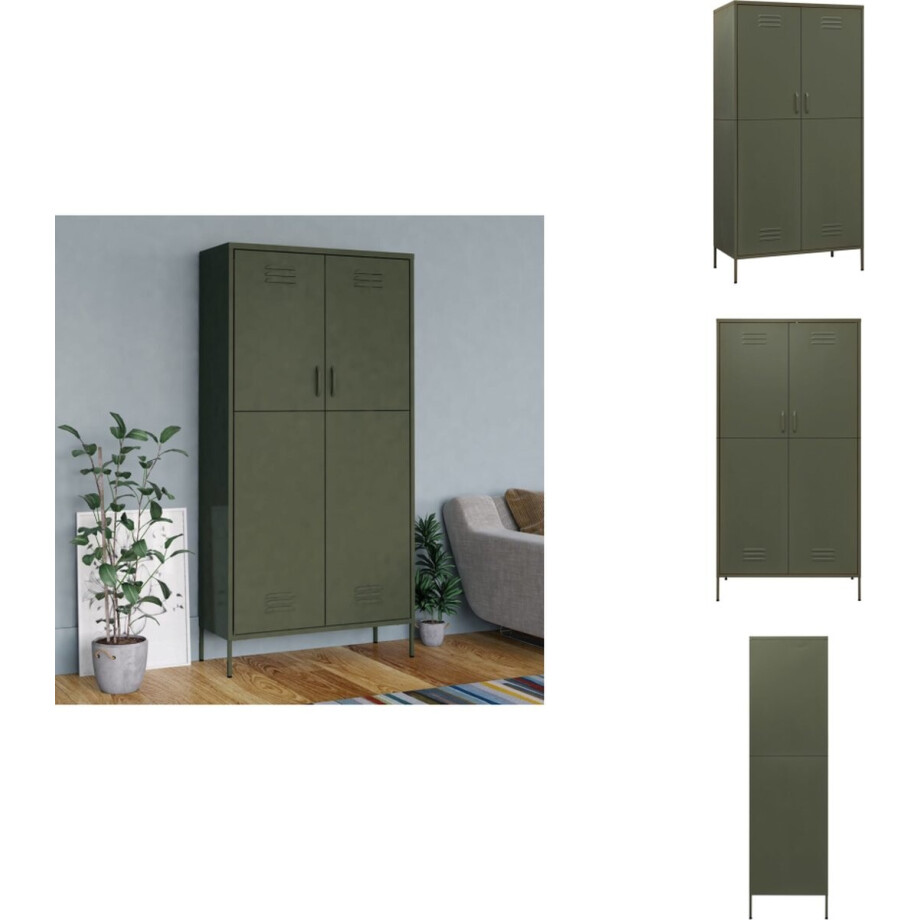 vidaXL Kledingkast - Kledingkasten - Klerenkast - Klerenkasten - Kledingkast 90x50x180 cm staal olijfgroen afbeelding 1