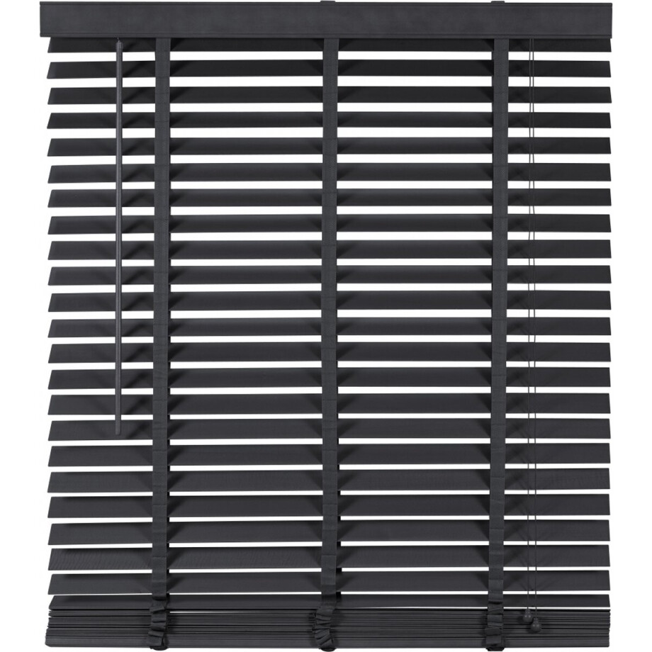 Houten Jaloezie Zwart - 140x180 cm (BxH) - Raamdecoratie - Lamelbreedte 50 mm - inc. Bedieningskoord en Draaistang - Eenvoudig op maat maken en monteren Houten Jaloezie Zwart - 140x180 cm (BxH) - Raamdecoratie - Lamelbreedte 50 mm - inc. Bedieningskoord en Draaistang - Eenvoudig op maat maken en monteren afbeelding 1