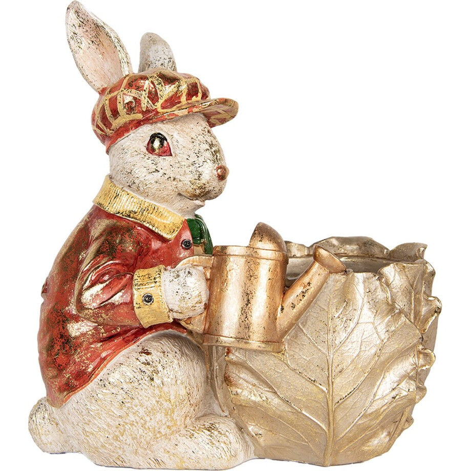 Clayre & Eef Decoratie Beeld Konijn 28x18x30 cm Beige Rood Kunststof afbeelding 1