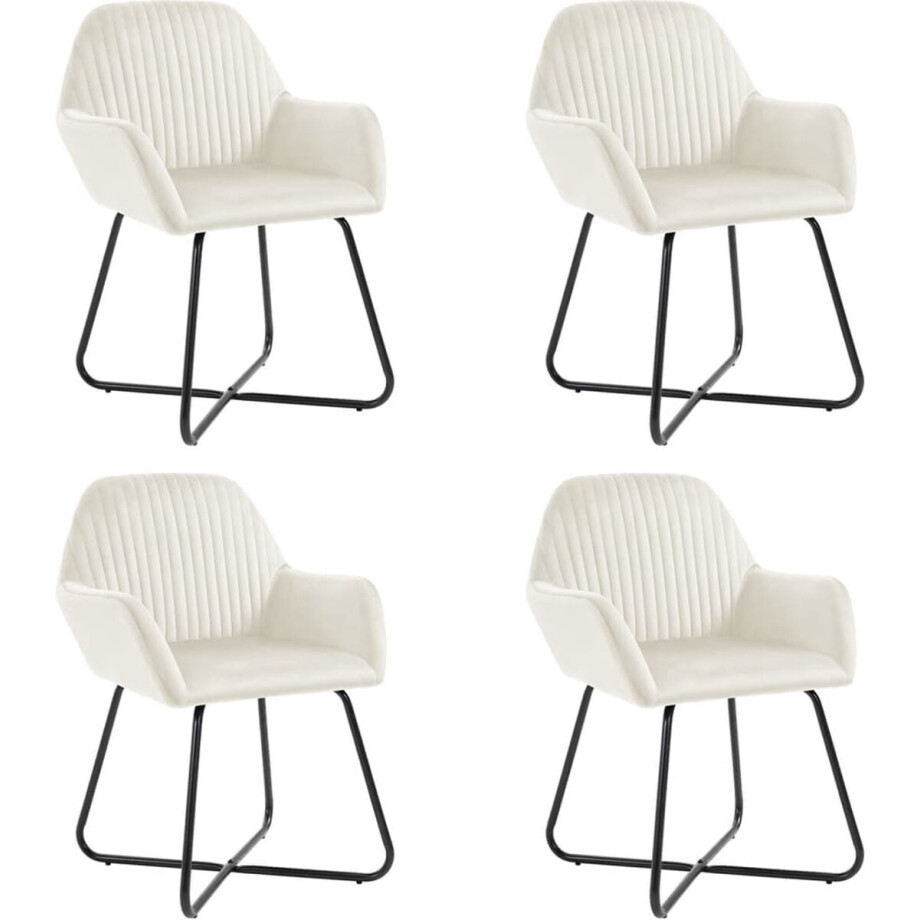 vidaXL - Eetkamerstoelen - 4 - st - fluweel - crèmekleurig afbeelding 1
