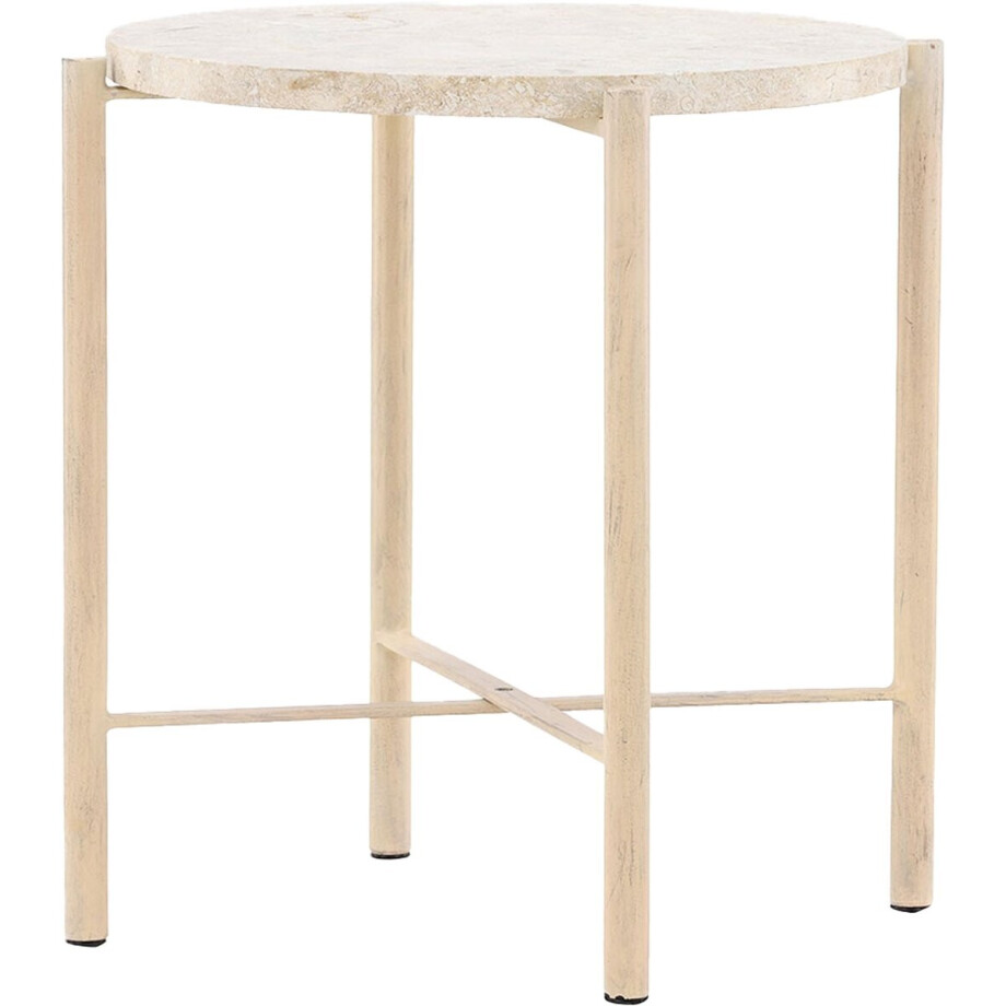Nest living Thora Bijzettafel Beige - Rond - Metalen Poten - met Stenen Blad - Rond Tafeltje - Ø 40 cm afbeelding 1