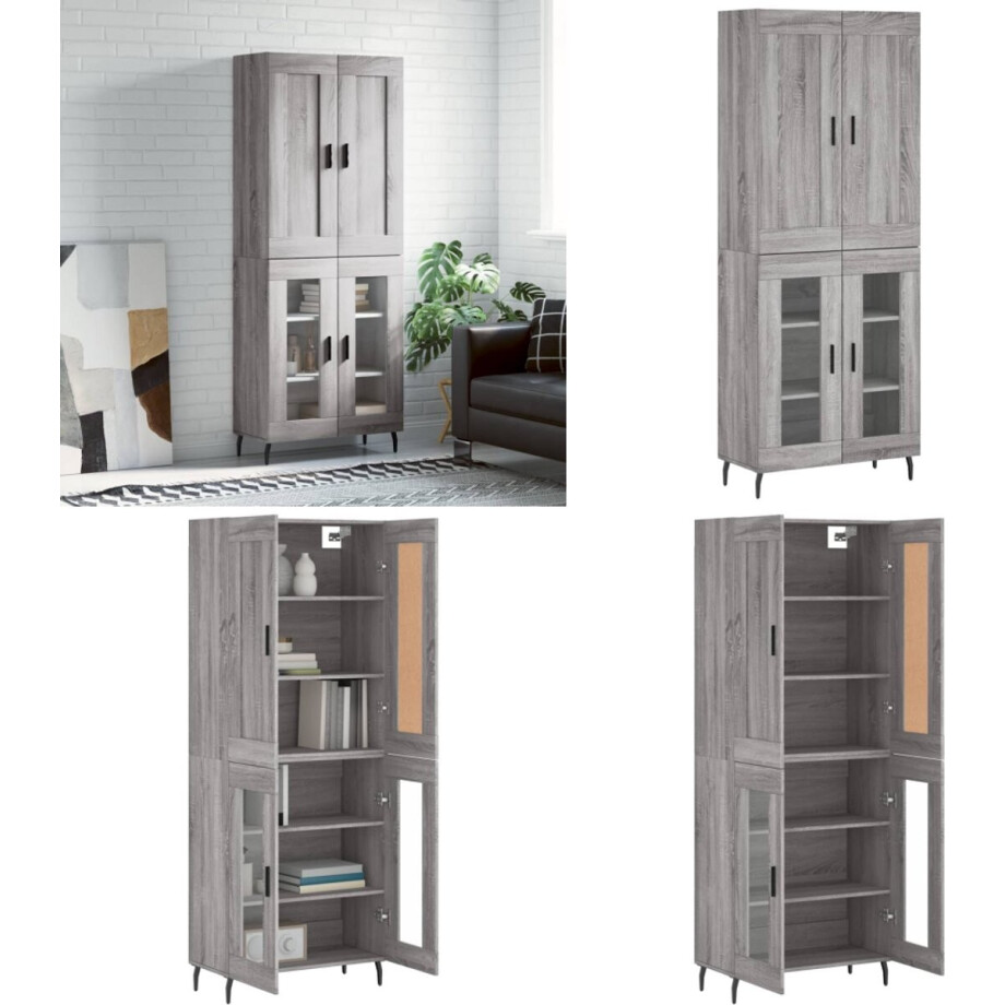 vidaXL Hoge kast 69,5x34x180 cm bewerkt hout grijs sonoma eikenkleurig - Hoge Kast - Hoge Kasten - Dressoir - Buffetkast vidaXL Hoge kast 69,5x34x180 cm bewerkt hout grijs sonoma eikenkleurig - Hoge Kast - Hoge Kasten - Dressoir - Buffetkast afbeelding 1