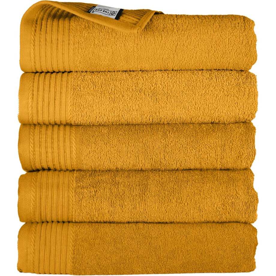 The One Towelling Classic Handdoeken - 50 x 100 cm - 5 Stuks - Voordeelverpakking - Hotelkwaliteit - 100% Gekamd katoen - Okergeel afbeelding 1