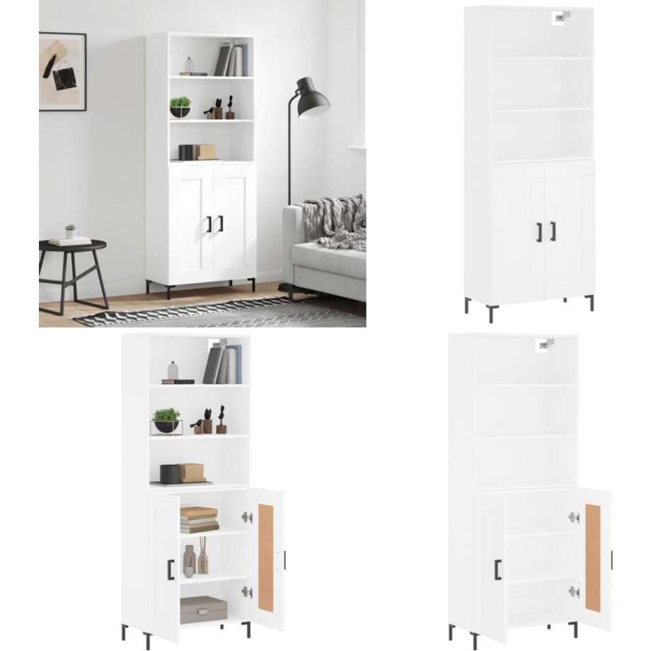 vidaXL Hoge kast 69,5x34x180 cm bewerkt hout wit - Hoge Kast - Hoge Kasten - Dressoir - Buffetkast afbeelding 1