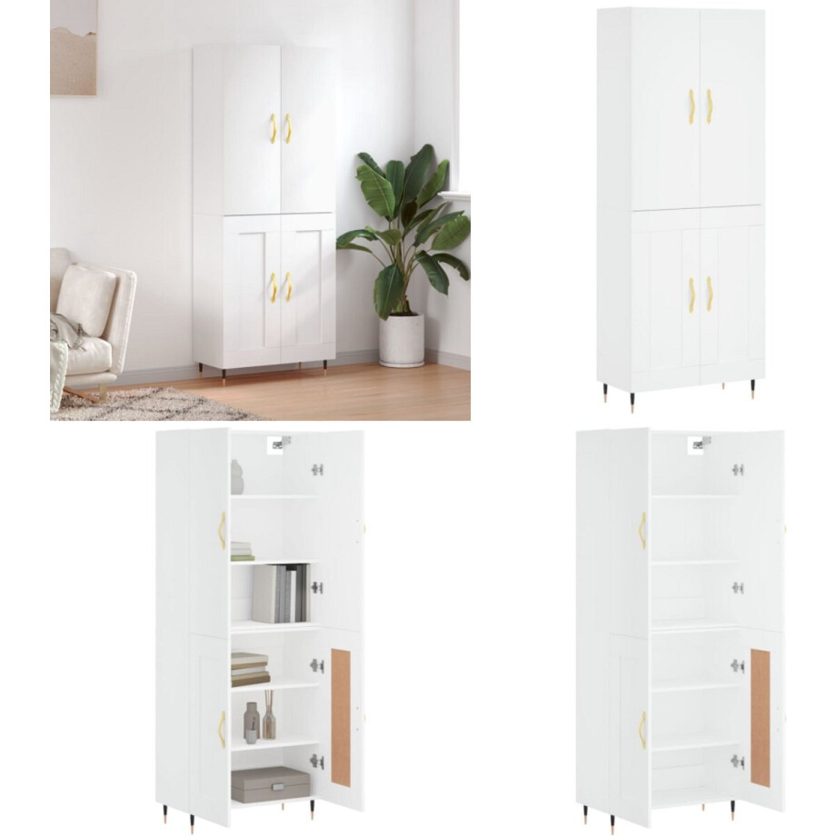 vidaXL Hoge kast 69,5x34x180 cm bewerkt hout wit - Hoge Kast - Hoge Kasten - Dressoir - Buffetkast afbeelding 1