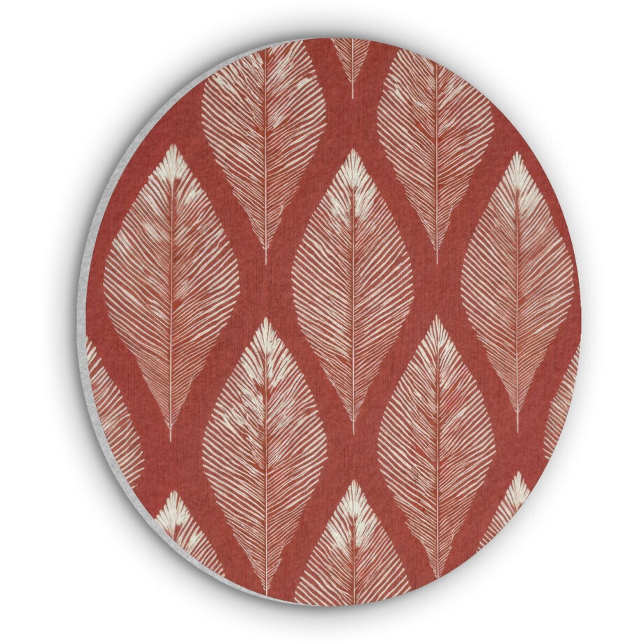 Akoestisch wandpaneel rond 90x90 cm - Vilt schilderij Bladeren - Rood - Elegant - Ronde akoestische panelen - Geluidsdempende wanddecoratie - Geluidsisolatie wandcirkel - Muurdecoratie geluidspanelen afbeelding 1