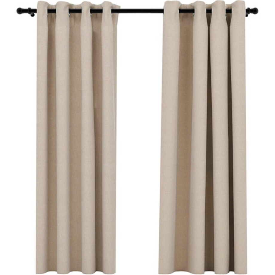 vidaXL - Gordijnen - linnen-look - verduisterend - ogen - 2 - st - 140x175 - cm - beige vidaXL - Gordijnen - linnen-look - verduisterend - ogen - 2 - st - 140x175 - cm - beige afbeelding 1