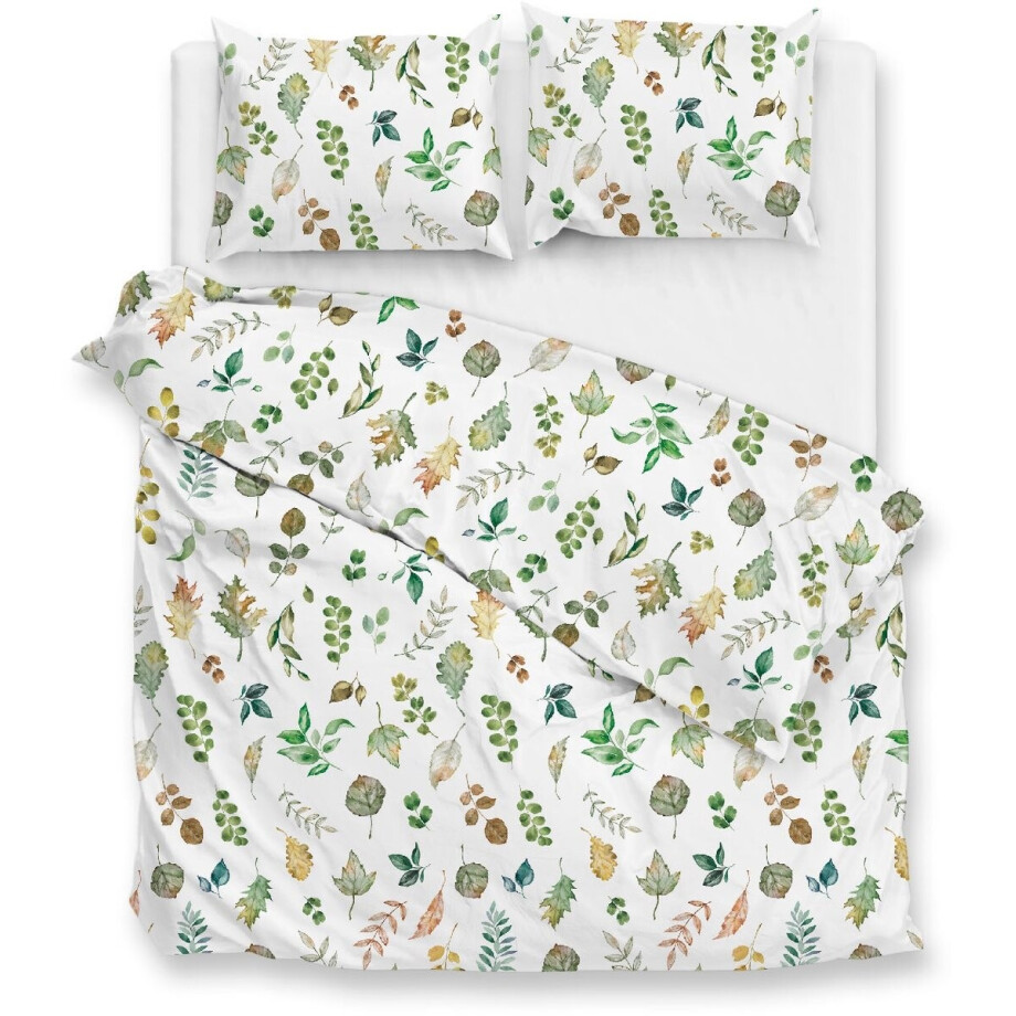 Zohome Amara Dekbedovertrek - Wit - Lits-jumeaux - Dekbedhoes van 100% Katoen-Flanel - Bladeren - 240x220 + 2 slopen 60/70 cm - AW25 afbeelding 1