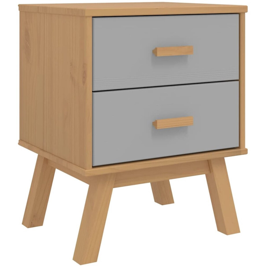 vidaXL - Nachtkastje - OLDEN - massief - grenenhout - grijs - en - bruin vidaXL - Nachtkastje - OLDEN - massief - grenenhout - grijs - en - bruin afbeelding 1