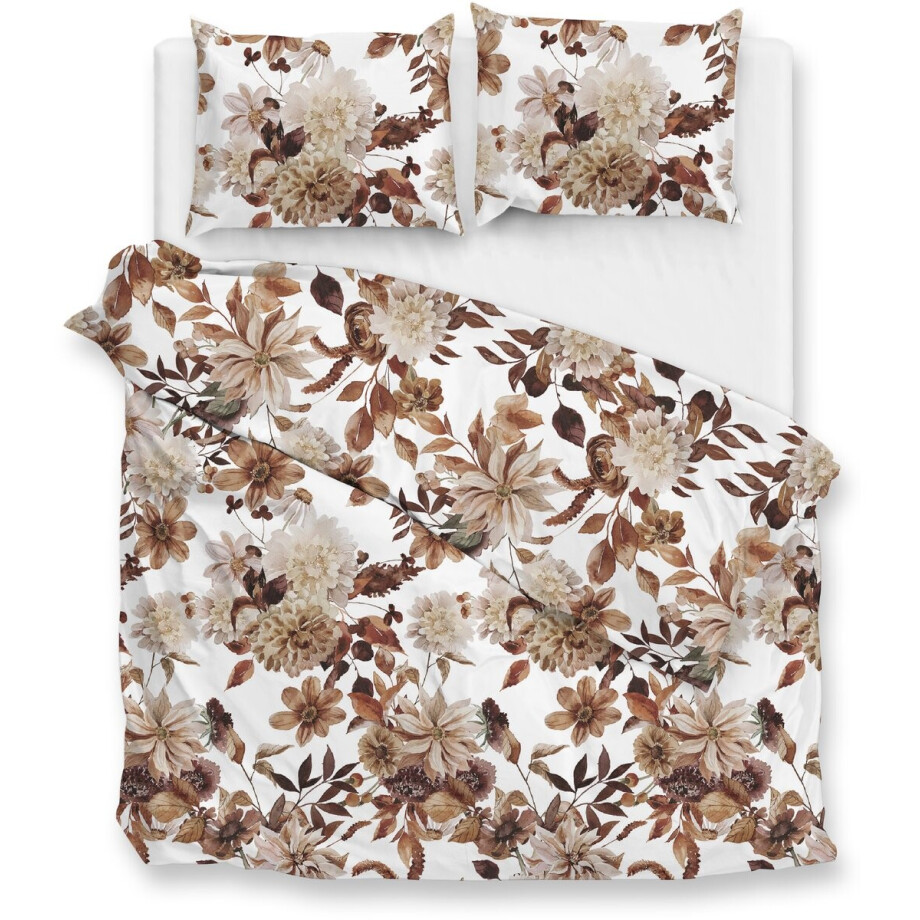 Zohome Dekbedovertrek Sofia - Bedlinnen met Bloemen print - 200x220 - Bruin - Dekbedhoes van 100% Katoen-Flanel Zohome Dekbedovertrek Sofia - Bedlinnen met Bloemen print - 200x220 - Bruin - Dekbedhoes van 100% Katoen-Flanel afbeelding 1