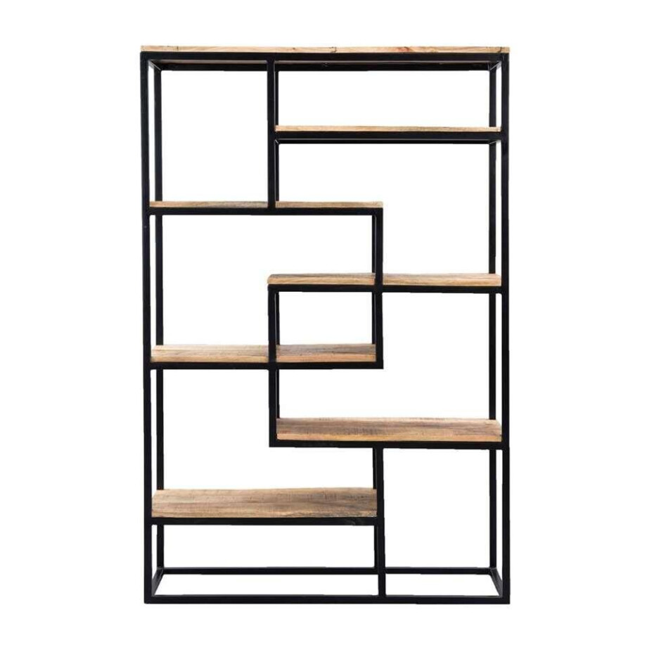 Leen Bakker - Wandmeubel Kyan - Zwart/naturel - 180x120x40 Cm - Hout/Metaal - Zwart#Bruin afbeelding 1