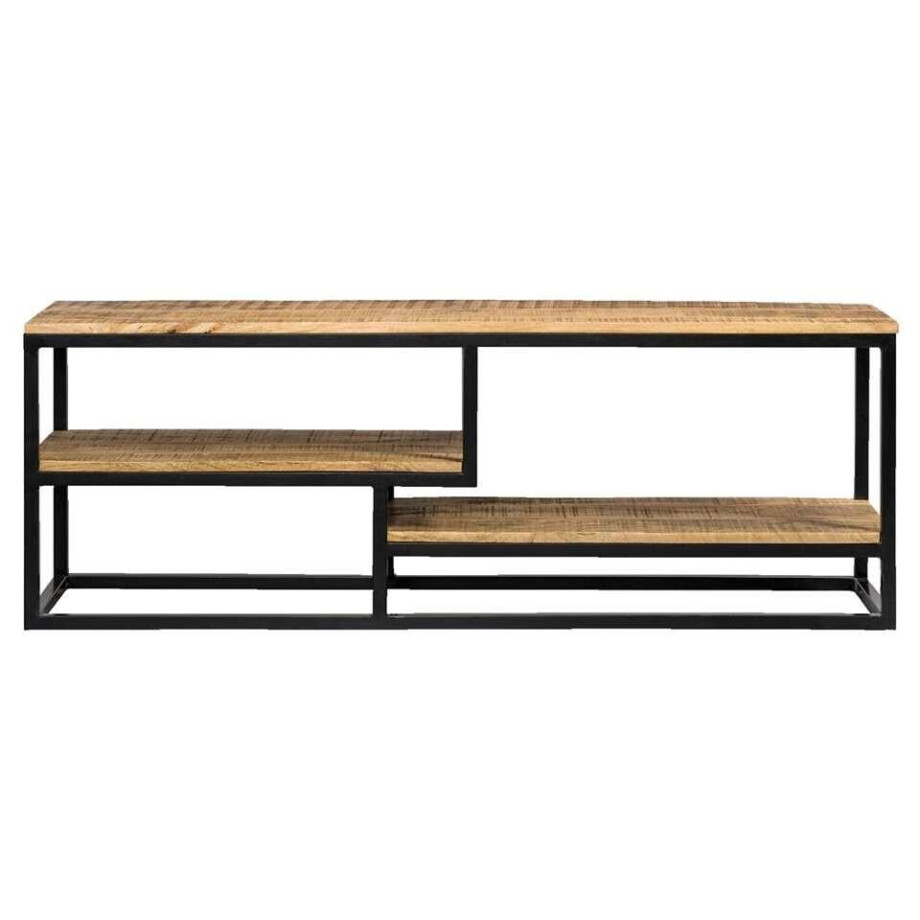 Leen Bakker - TV-dressoir Kyan - Zwart/naturel - 50x150x35 Cm - Metaal/Hout - Zwart#Bruin afbeelding 1
