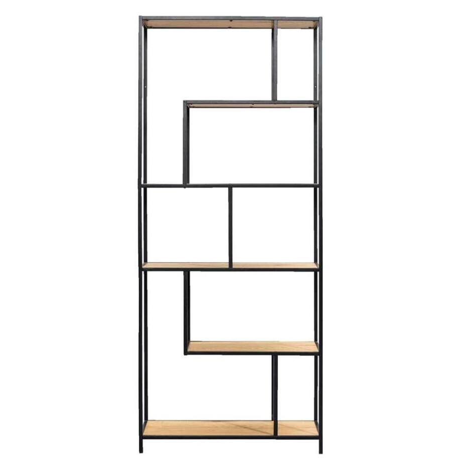 Leen Bakker - Boekenkast Jaxx - Zwart/naturel - 185x77x35 Cm - Metaal/MDF - Bruin#Zwart Leen Bakker - Boekenkast Jaxx - Zwart/naturel - 185x77x35 Cm - Metaal/MDF - Bruin#Zwart afbeelding 1