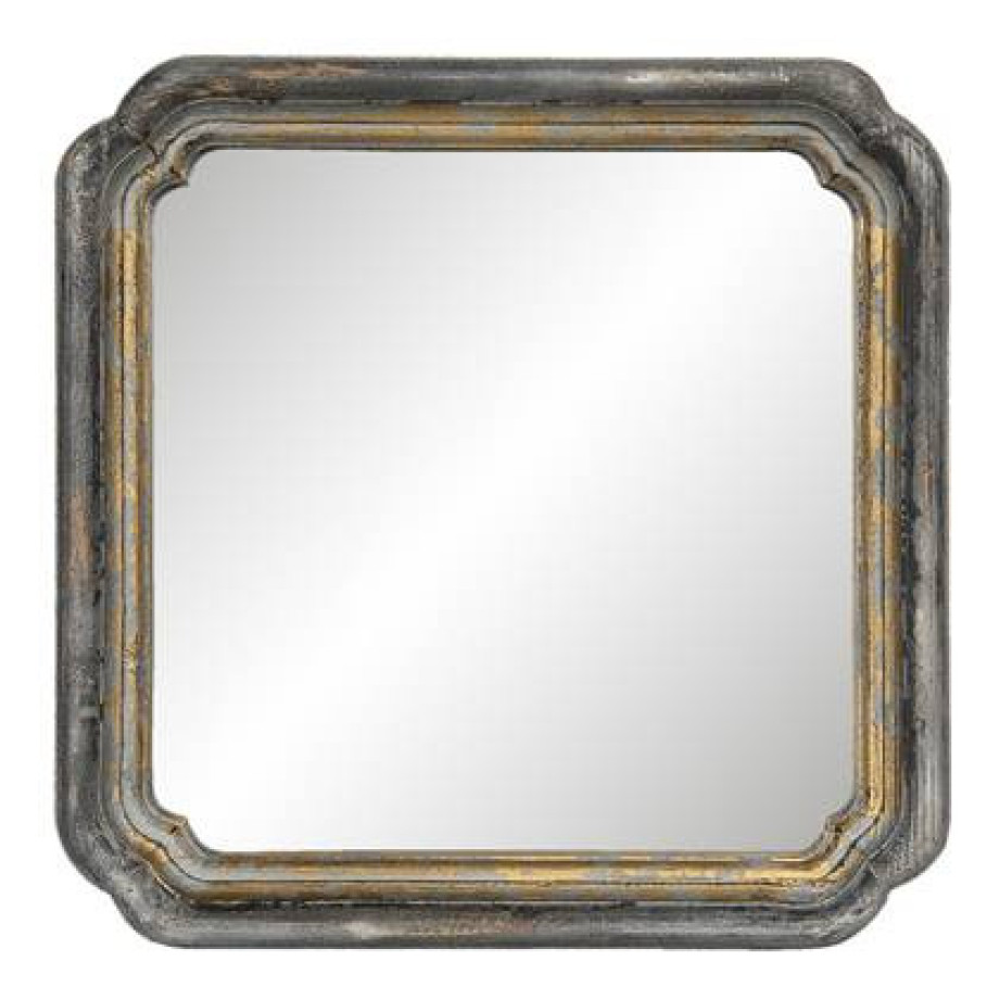 Clayre & Eef Spiegel 44x44 cm Goudkleurig Hout Vierkant Grote Spiegel afbeelding 1