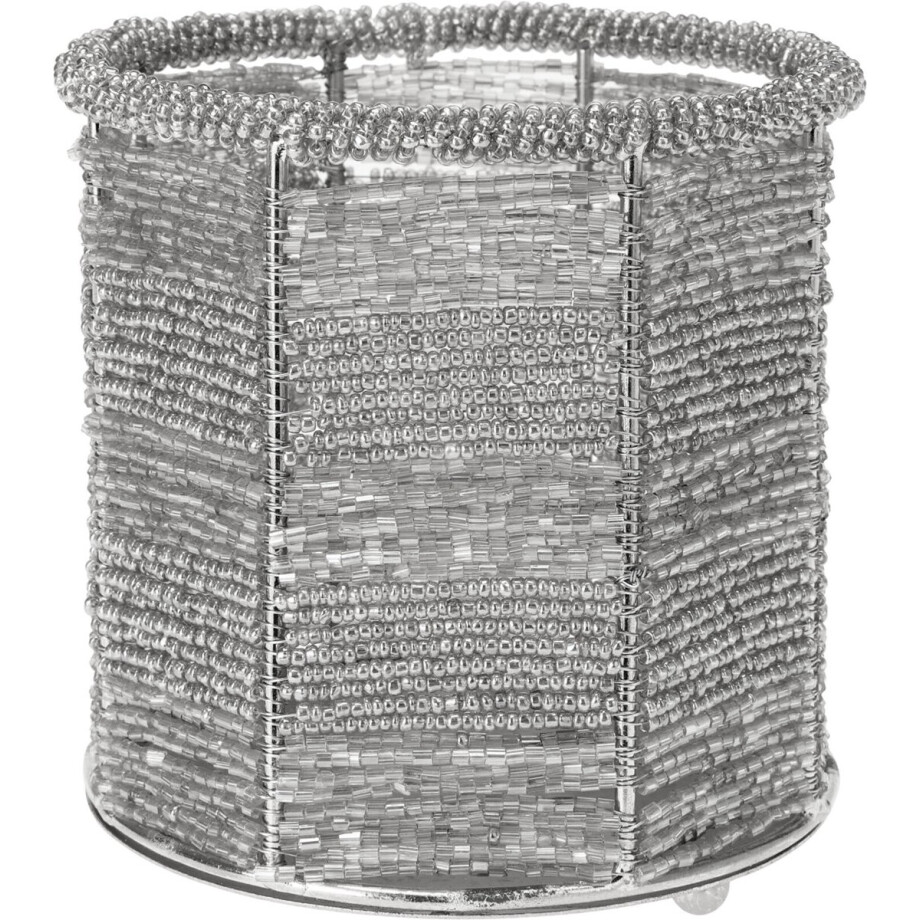 Home&Styling-theelichthouder-waxinelichtjes-zilver-kralen-11cm hoog afbeelding 1