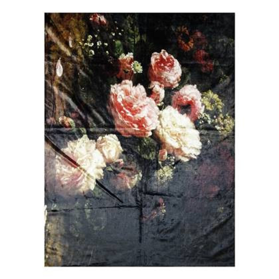 Clayre & Eef Plaid 130x170 cm Zwart Roze Polyester Rechthoek Bloemen afbeelding 1