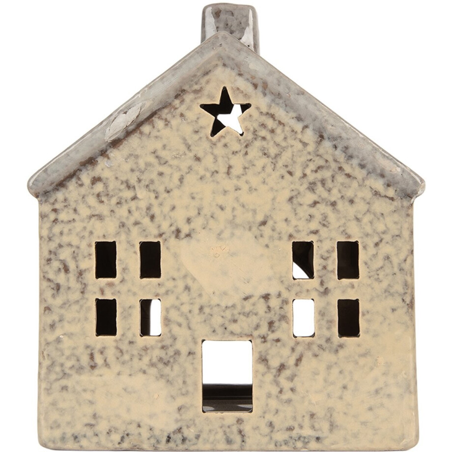 Clayre & Eef Waxinelichthouder Huis 13x8x15 cm Beige Keramiek afbeelding 1