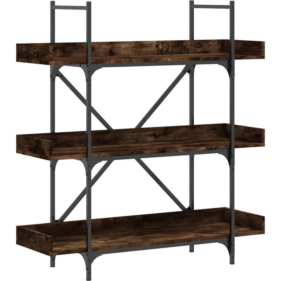 vidaXL - Boekenkast - 3-laags - 100x33x108,5 - cm - bewerkt - hout - gerookt - eiken afbeelding 1