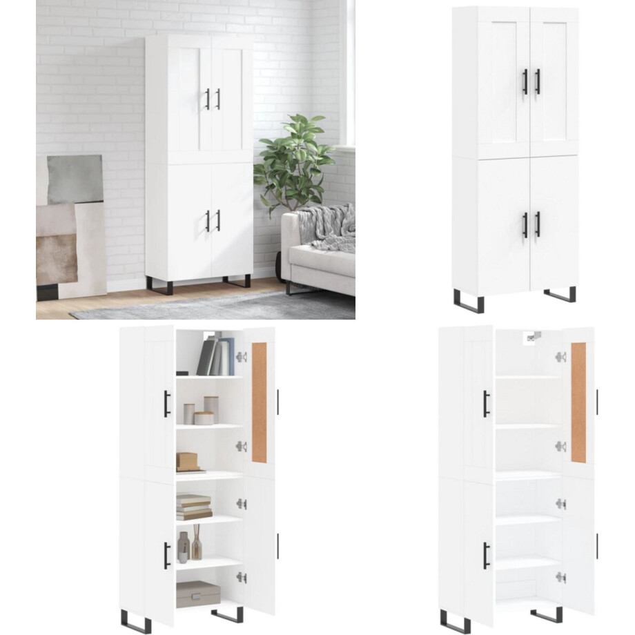 vidaXL Hoge kast 69,5x34x180 cm bewerkt hout wit - Hoge Kast - Hoge Kasten - Dressoir - Buffetkast vidaXL Hoge kast 69,5x34x180 cm bewerkt hout wit - Hoge Kast - Hoge Kasten - Dressoir - Buffetkast afbeelding 1