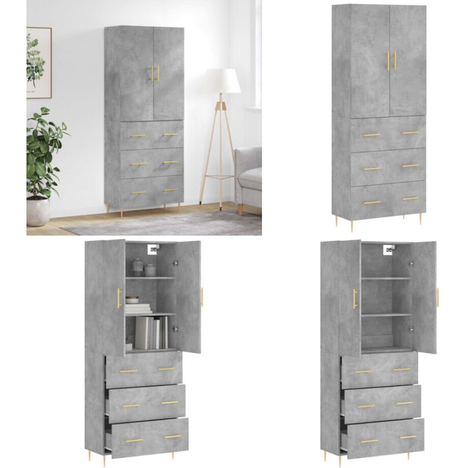 vidaXL Hoge kast 69,5x34x180 cm bewerkt hout betongrijs - Hoge Kast - Hoge Kasten - Dressoir - Buffetkast vidaXL Hoge kast 69,5x34x180 cm bewerkt hout betongrijs - Hoge Kast - Hoge Kasten - Dressoir - Buffetkast afbeelding 1
