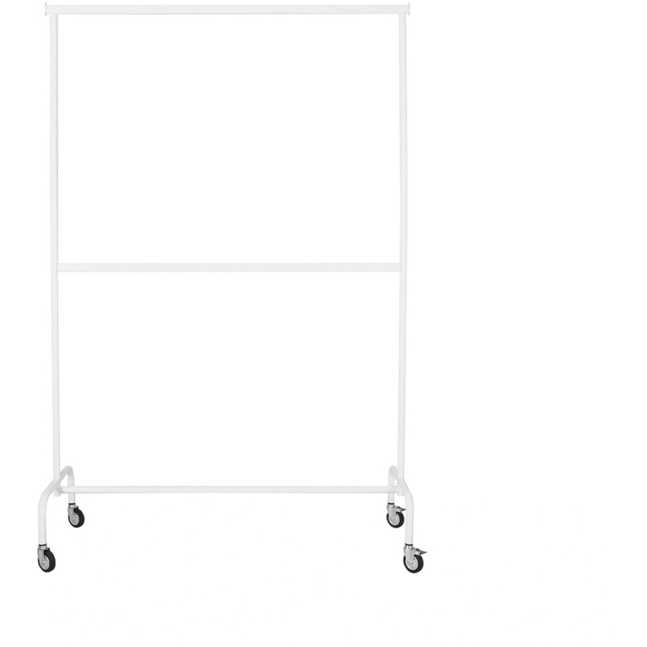 Kledingrek met vaste tussenbar, wit poederlak, 140 cm breed op wielen afbeelding 1