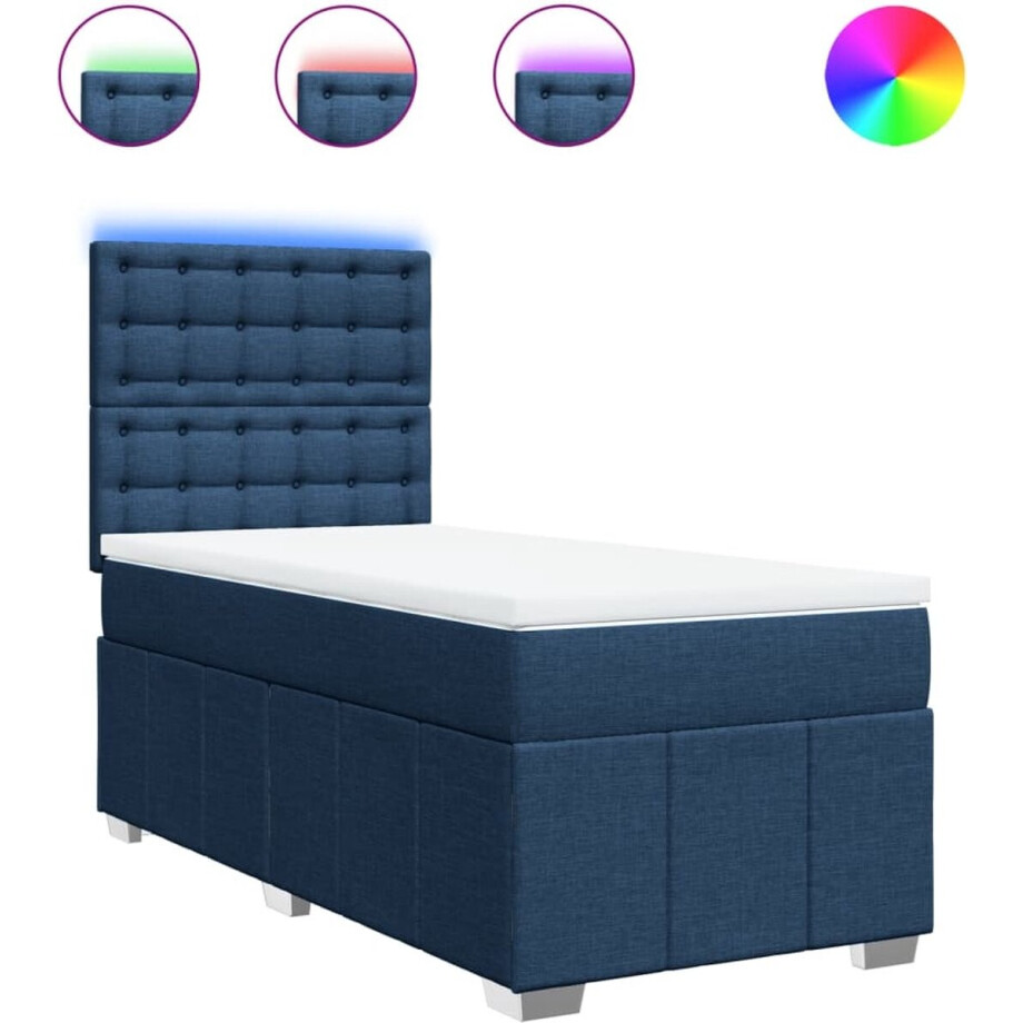 vidaXL - Boxspring - met - matras - stof - blauw - 100x200 - cm vidaXL - Boxspring - met - matras - stof - blauw - 100x200 - cm afbeelding 1