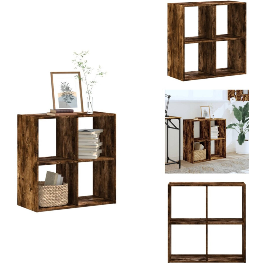 vidaXL - Boekenkast - 68,5x32x68,5 - cm - bewerkt - hout - gerookt - eikenkleurig afbeelding 1