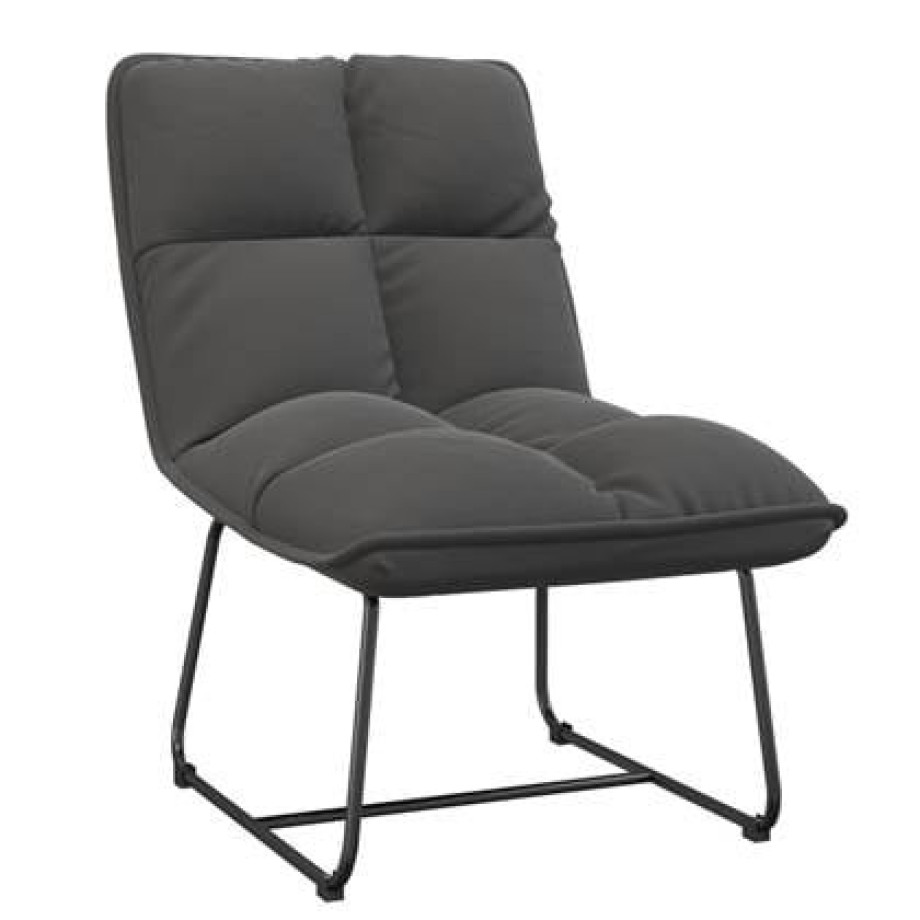 vidaXL Loungestoel met metalen frame fluweel donkergrijs afbeelding 1