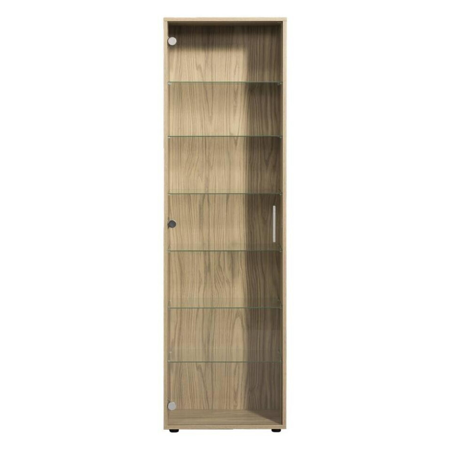 Leen Bakker - Vitrinekast Ansio - Naturel - 172x50x30 Cm - Spaanplaat/Glas - Beige afbeelding 1