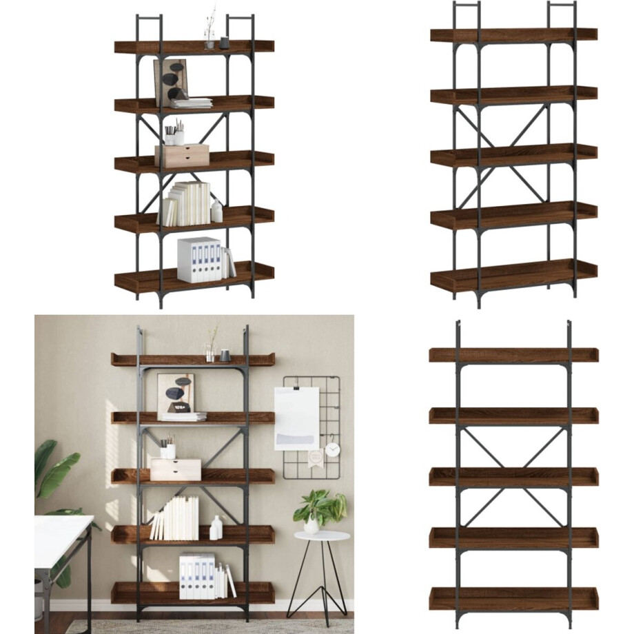 vidaXL Boekenkast 5-laags 100x33x180,5 cm bewerkt hout bruineikenkleur - Boekenkast - Boekenkasten - Boeken Plank - Schappenkast afbeelding 1