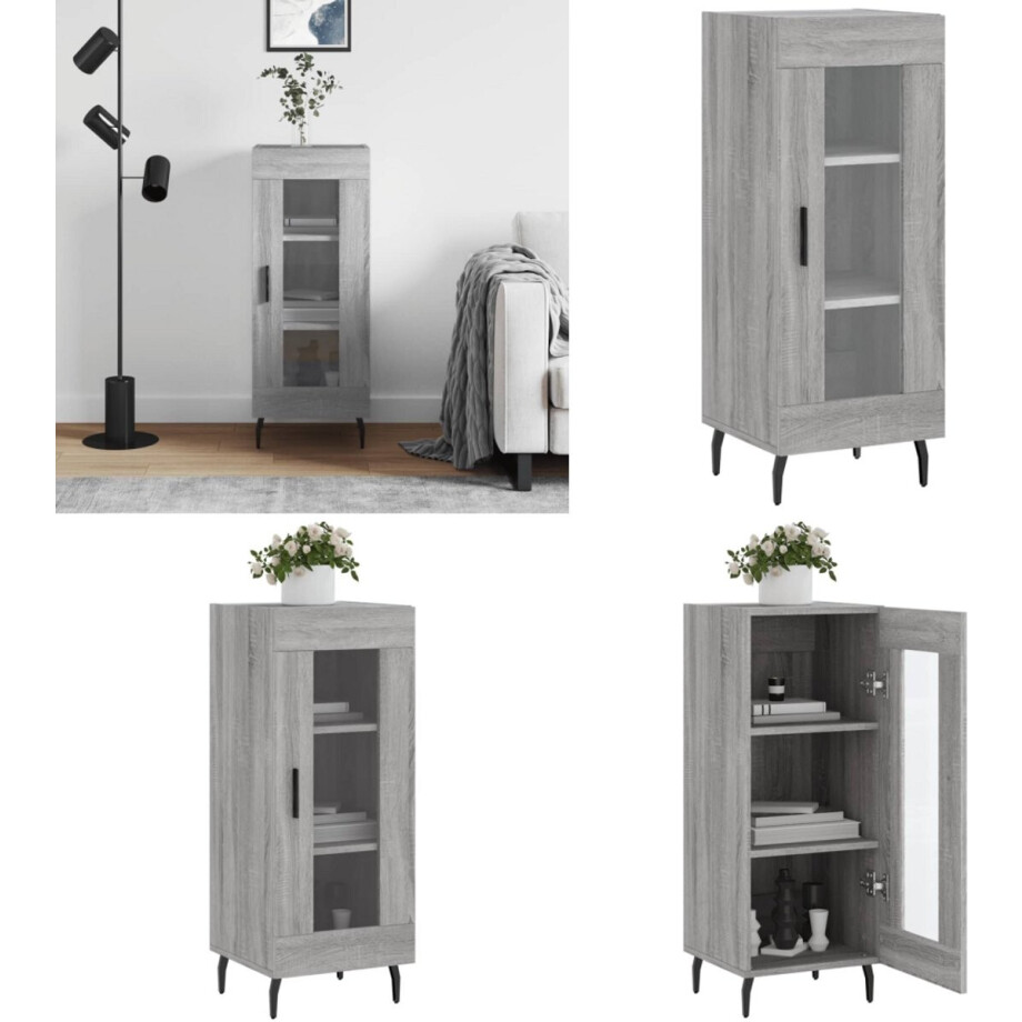 vidaXL Dressoir 34,5x34x90 cm bewerkt hout grijs sonoma eikenkleurig - Dressoir - Dressoirs - Kast - Wandkast afbeelding 1