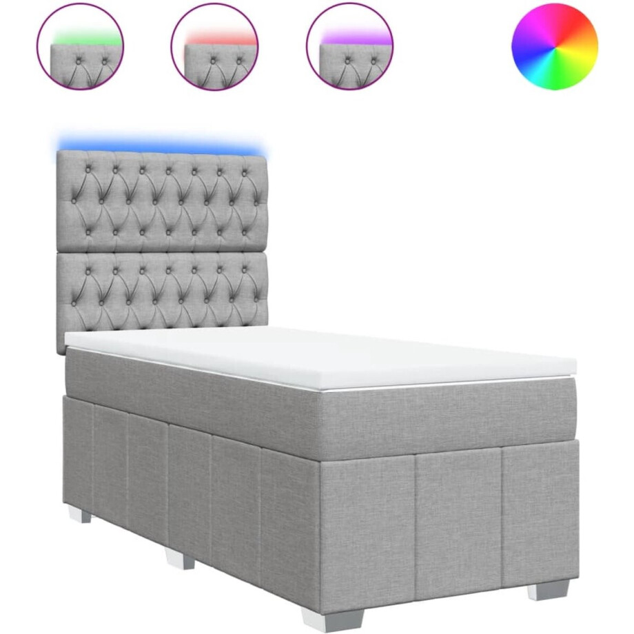 vidaXL - Boxspring - met - matras - stof - lichtgrijs - 90x200 - cm afbeelding 1