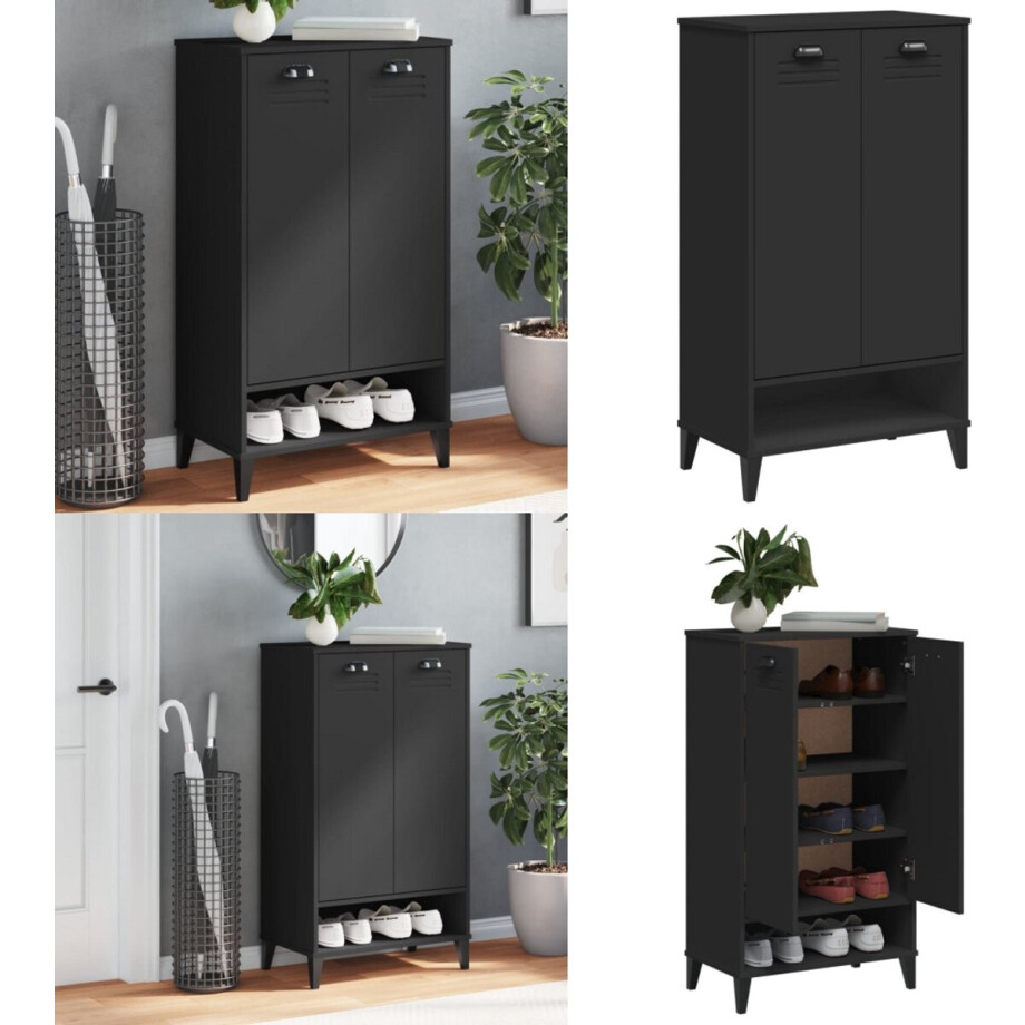 vidaXL Schoenenkast VIKEN bewerkt hout zwart - Schoenenkast - Schoenenkasten - Schoenenrek - Opbergruimte Voor Schoenen vidaXL Schoenenkast VIKEN bewerkt hout zwart - Schoenenkast - Schoenenkasten - Schoenenrek - Opbergruimte Voor Schoenen afbeelding 1