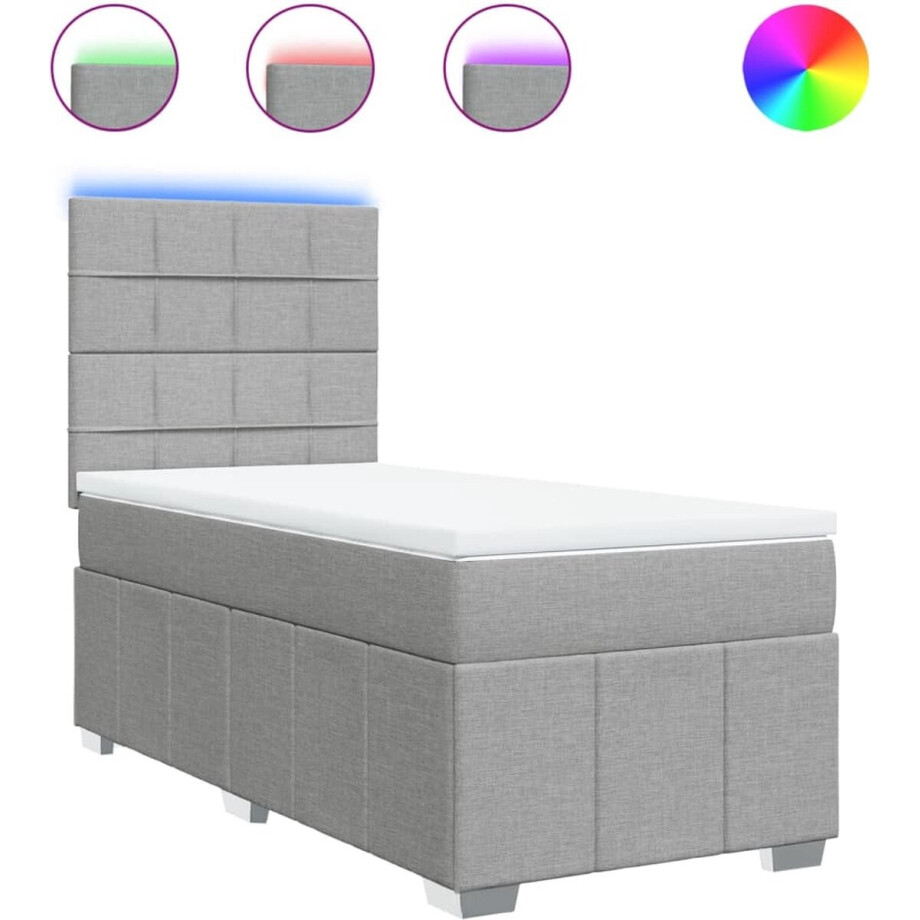 vidaXL - Boxspring - met - matras - stof - lichtgrijs - 90x200 - cm afbeelding 1