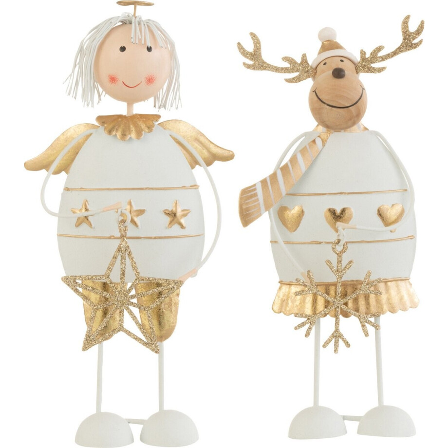 J-Line kerstfiguur Engel/Rendier - metaal - wit/goud - small - 2 stuks J-Line kerstfiguur Engel/Rendier - metaal - wit/goud - small - 2 stuks afbeelding 1