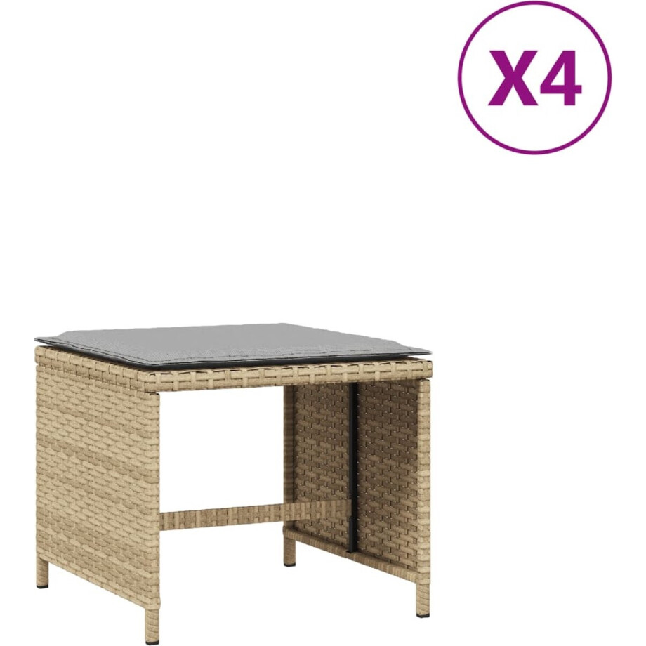 vidaXL Tuinkrukken 4 st met kussens - 40x40x35 cm Kruk - Krukken - Tuinkruk - Buitenkruk afbeelding 1