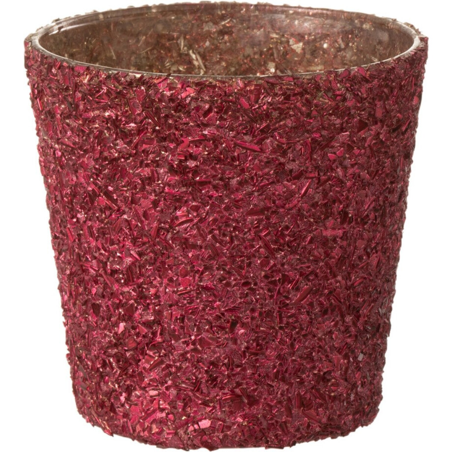 J-Line windlicht Glitter - glas - rood - small - 2 stuks afbeelding 1