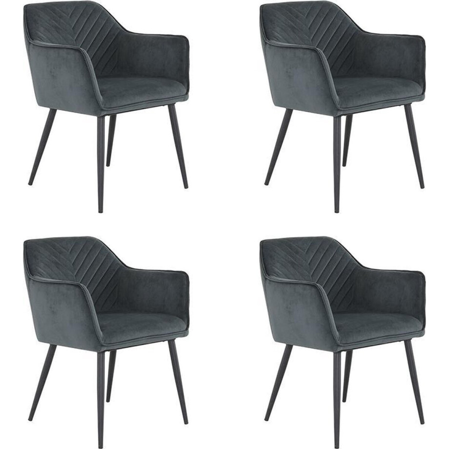 Bronx71® Velvet eetkamerstoel Fiona antraciet - Eetkamerstoelen set van 4 - stoel Bronx71® Velvet eetkamerstoel Fiona antraciet - Eetkamerstoelen set van 4 - stoel afbeelding 1