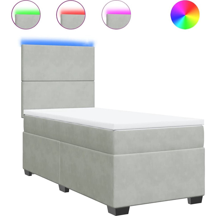 vidaXL - Boxspring - met - matras - fluweel - lichtgrijs - 80x200 - cm vidaXL - Boxspring - met - matras - fluweel - lichtgrijs - 80x200 - cm afbeelding 1