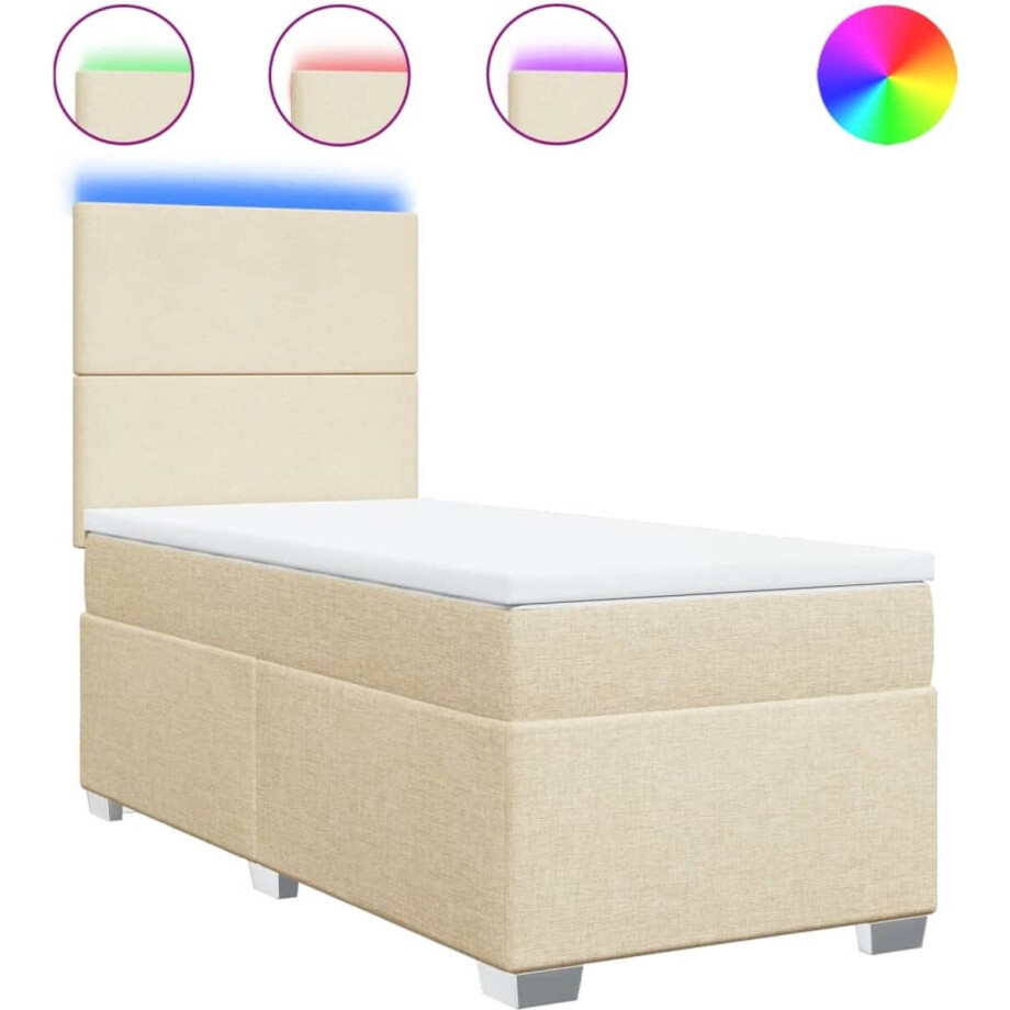 vidaXL - Boxspring - met - matras - stof - crèmekleurig - 80x200 - cm afbeelding 1