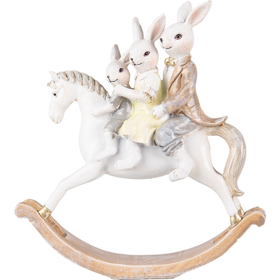Clayre & Eef Beeld Konijn 20 cm Wit Bruin Polyresin Woonaccessoires afbeelding 1